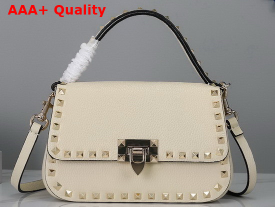 Valentino Garavani Small Rockstud Grainy Calfskin Handbag in Light Ivory Replica