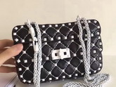 Valentino Garavani Small Rockstud Spike Chain Bag in Black Soft Lambskin with White Hardwares For Sale