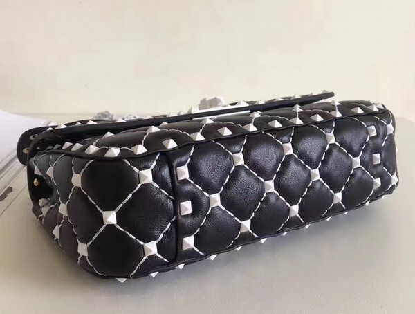 Valentino Garavani Small Rockstud Spike Chain Bag in Black Soft Lambskin with White Hardwares For Sale