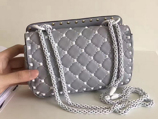 Valentino Garavani Small Rockstud Spike Chain Bag in Light Grey Soft Lambskin with White Hardwares For Sale