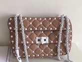 Valentino Garavani Small Rockstud Spike Chain Bag in Nude Soft Lambskin with White Hardwares For Sale