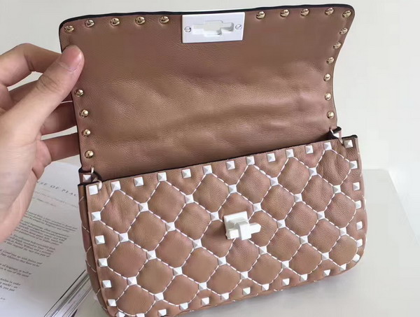 Valentino Garavani Small Rockstud Spike Chain Bag in Nude Soft Lambskin with White Hardwares For Sale