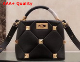 Valentino Garavani Small Roman Stud The Handle Bag in Black Nappa Leather Replica