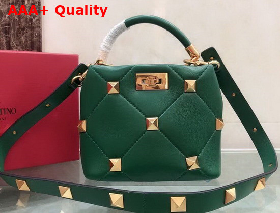 Valentino Garavani Small Roman Stud The Handle Bag in Green Nappa Leather Replica