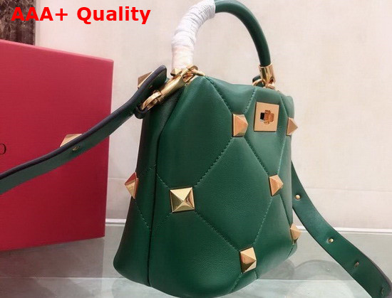 Valentino Garavani Small Roman Stud The Handle Bag in Green Nappa Leather Replica