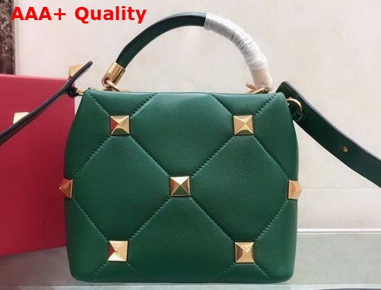 Valentino Garavani Small Roman Stud The Handle Bag in Green Nappa Leather Replica