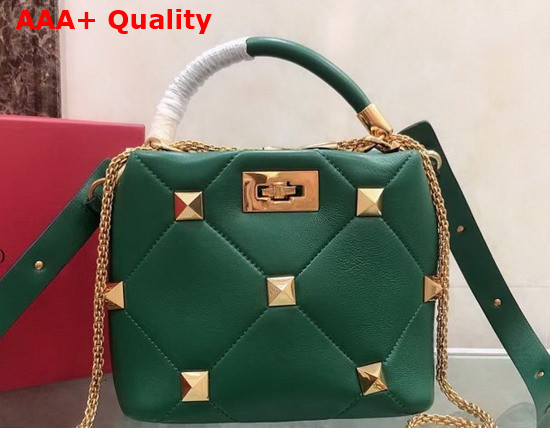 Valentino Garavani Small Roman Stud The Handle Bag in Green Nappa Leather Replica