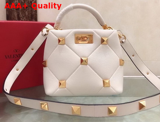 Valentino Garavani Small Roman Stud The Handle Bag in Ivory Nappa Leather Replica