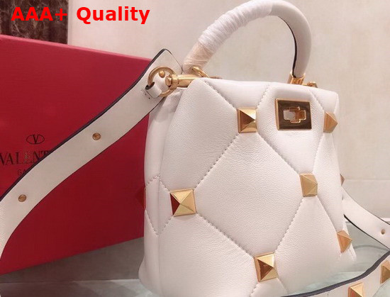 Valentino Garavani Small Roman Stud The Handle Bag in Ivory Nappa Leather Replica