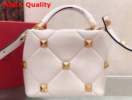 Valentino Garavani Small Roman Stud The Handle Bag in Ivory Nappa Leather Replica