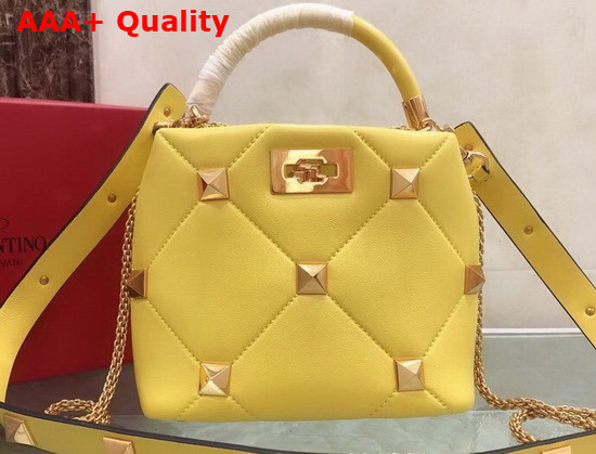 Valentino Garavani Small Roman Stud The Handle Bag in Yellow Nappa Leather Replica