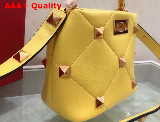 Valentino Garavani Small Roman Stud The Handle Bag in Yellow Nappa Leather Replica