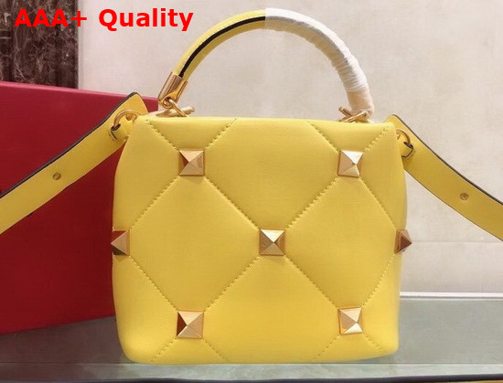 Valentino Garavani Small Roman Stud The Handle Bag in Yellow Nappa Leather Replica