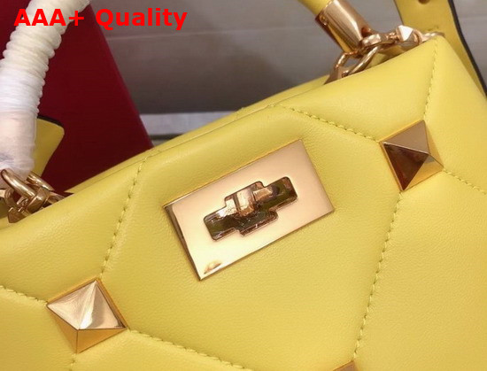 Valentino Garavani Small Roman Stud The Handle Bag in Yellow Nappa Leather Replica