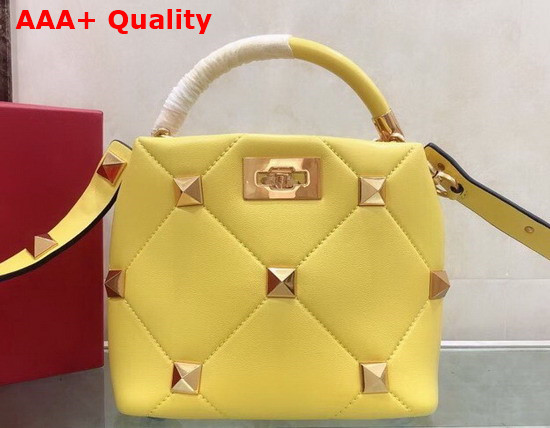 Valentino Garavani Small Roman Stud The Handle Bag in Yellow Nappa Leather Replica