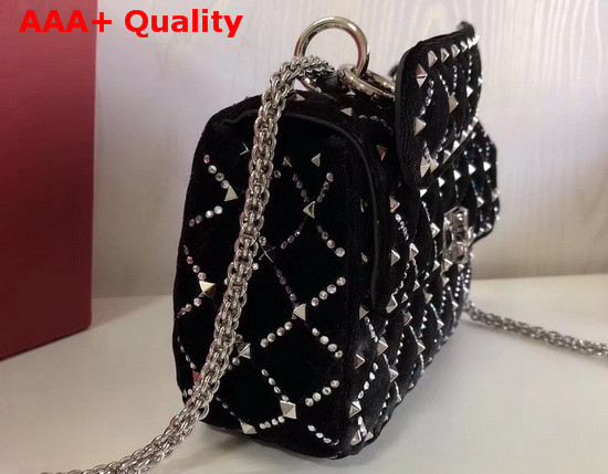 Valentino Garavani Small Spike It Velvet Chain Bag with Rhinestone Embellished Rhombus Quilting Black Replica