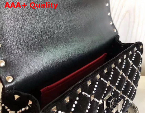 Valentino Garavani Small Spike It Velvet Chain Bag with Rhinestone Embellished Rhombus Quilting Black Replica