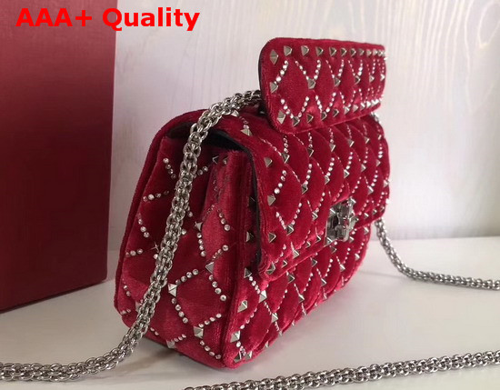 Valentino Garavani Small Spike It Velvet Chain Bag with Rhinestone Embellished Rhombus Quilting Red Replica