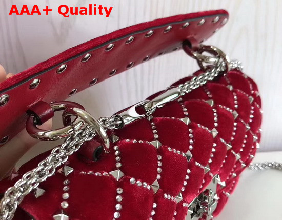 Valentino Garavani Small Spike It Velvet Chain Bag with Rhinestone Embellished Rhombus Quilting Red Replica