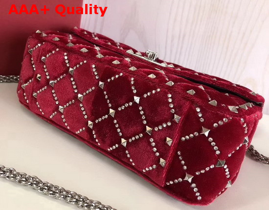 Valentino Garavani Small Spike It Velvet Chain Bag with Rhinestone Embellished Rhombus Quilting Red Replica