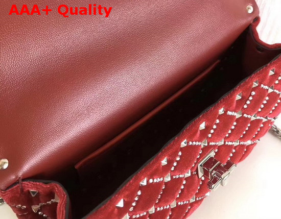 Valentino Garavani Small Spike It Velvet Chain Bag with Rhinestone Embellished Rhombus Quilting Red Replica