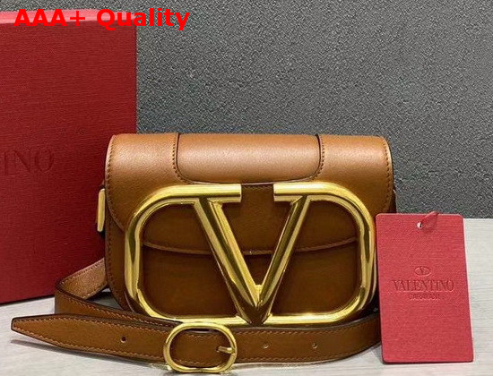 Valentino Garavani Small Supervee Calfskin Crossbody Bag in Saddle Brown Replica