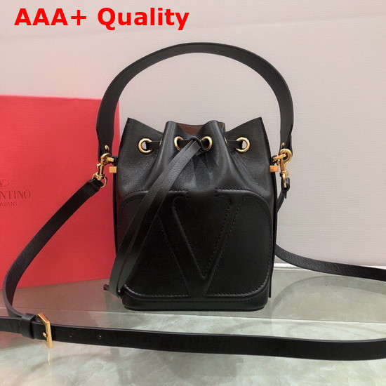 Valentino Garavani Small Vlogo Bucket Bag in Black Calfskin Replica