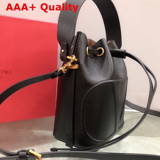 Valentino Garavani Small Vlogo Bucket Bag in Black Calfskin Replica