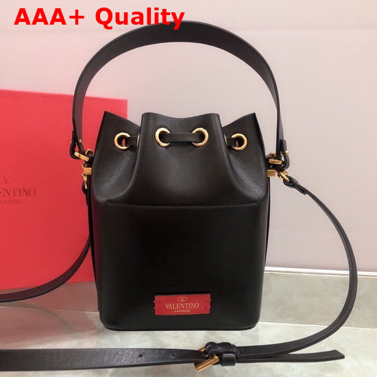 Valentino Garavani Small Vlogo Bucket Bag in Black Calfskin Replica