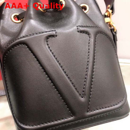 Valentino Garavani Small Vlogo Bucket Bag in Black Calfskin Replica