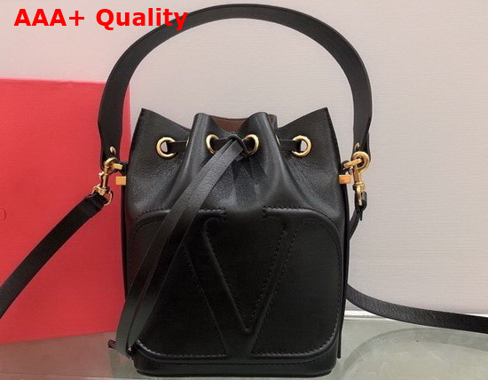 Valentino Garavani Small Vlogo Bucket Bag in Black Calfskin Replica