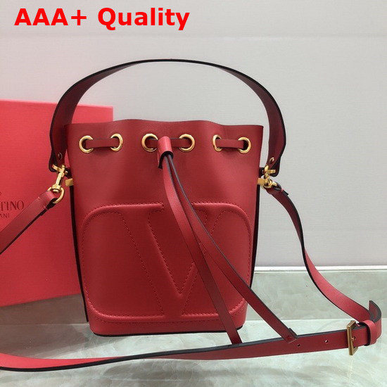 Valentino Garavani Small Vlogo Bucket Bag in Red Calfskin Replica