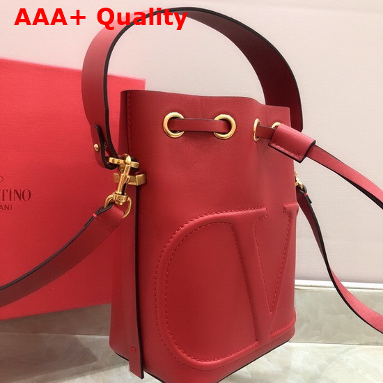 Valentino Garavani Small Vlogo Bucket Bag in Red Calfskin Replica