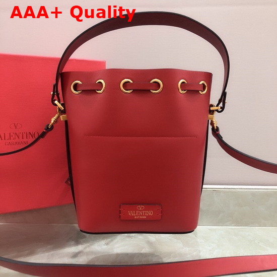 Valentino Garavani Small Vlogo Bucket Bag in Red Calfskin Replica