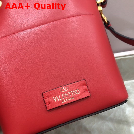 Valentino Garavani Small Vlogo Bucket Bag in Red Calfskin Replica