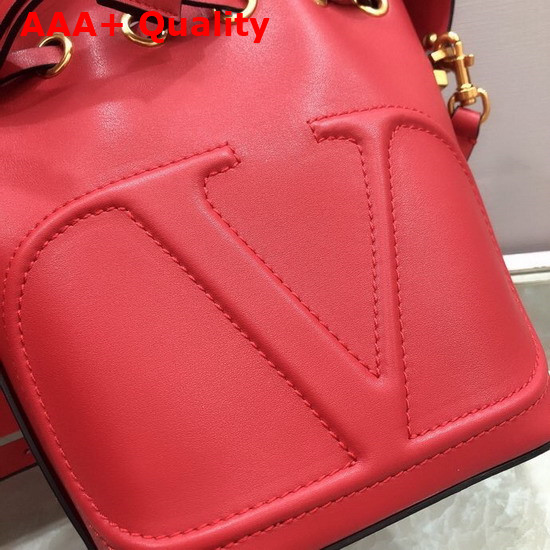 Valentino Garavani Small Vlogo Bucket Bag in Red Calfskin Replica