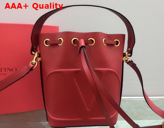 Valentino Garavani Small Vlogo Bucket Bag in Red Calfskin Replica