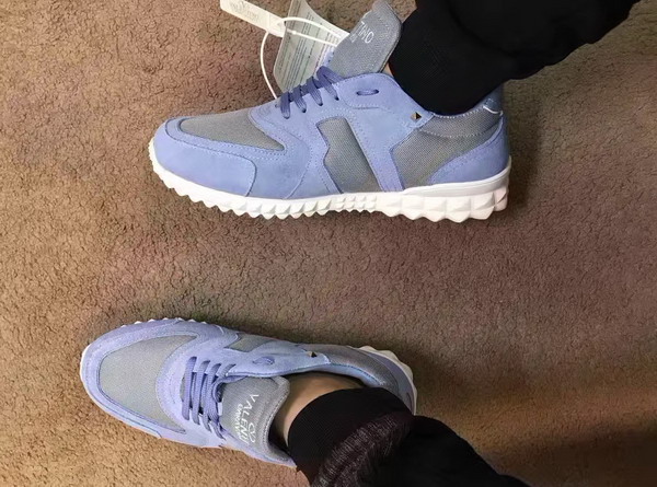 Valentino Garavani Soul AM Sneaker in Grey Fabric and Blue Suede For Sale