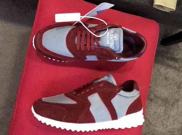 Valentino Garavani Soul AM Sneaker in Light Blue Fabric and Burgundy Suede For Sale