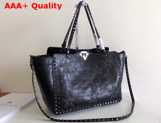 Valentino Garavani Star Studded Medium Tote in Black Calfskin Replica