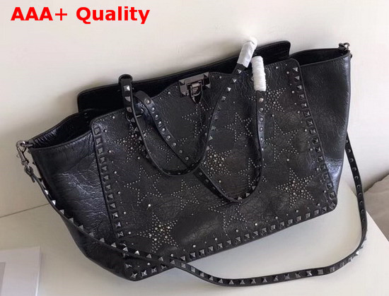 Valentino Garavani Star Studded Medium Tote in Black Calfskin Replica