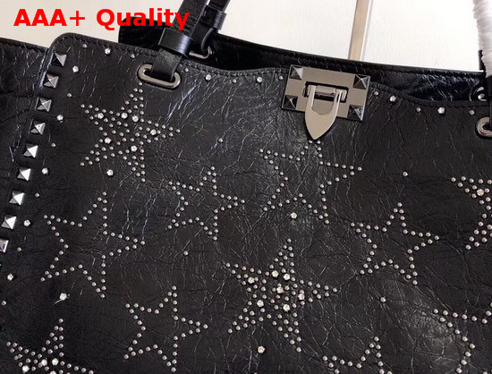 Valentino Garavani Star Studded Medium Tote in Black Calfskin Replica