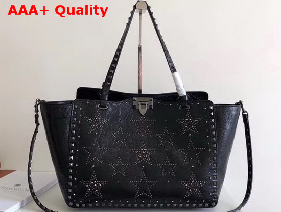 Valentino Garavani Star Studded Medium Tote in Black Calfskin Replica