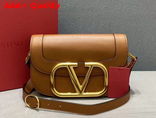 Valentino Garavani Supervee Calfskin Crossbody Bag in Saddle Brown Replica