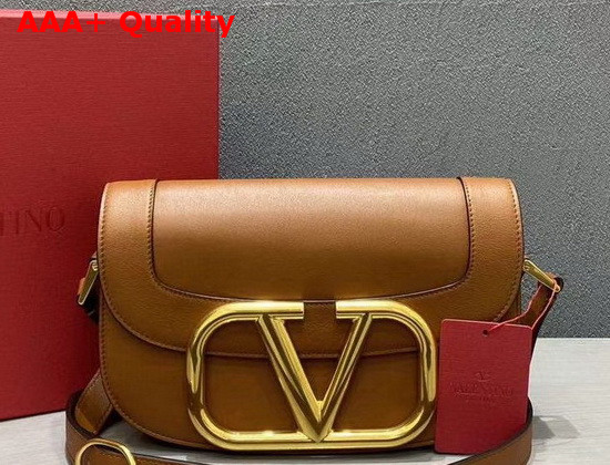 Valentino Garavani Supervee Calfskin Crossbody Bag in Saddle Brown Replica