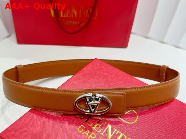 Valentino Garavani The Bold Edition VLogo Calfskin Belt 30mm Tobacco Replica