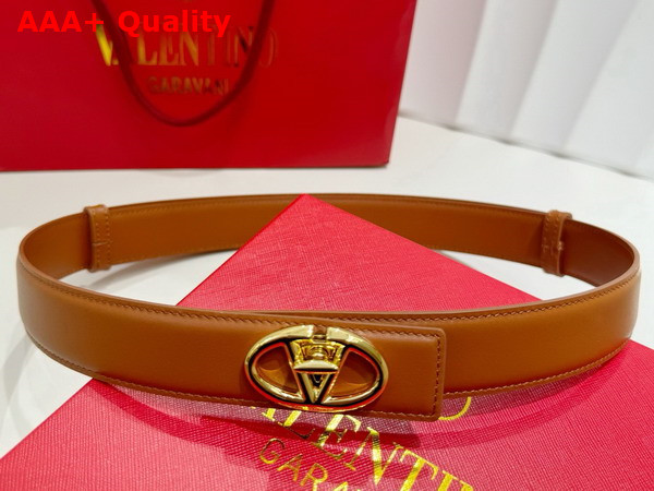 Valentino Garavani The Bold Edition VLogo Calfskin Belt 30mm Tobacco Replica