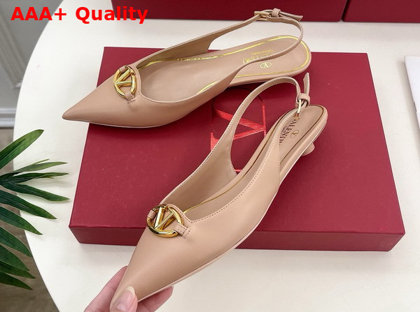 Valentino Garavani The Bold Edition Vlogo Calfskin Slingback Ballerinas 20mm Beige Rose Replica