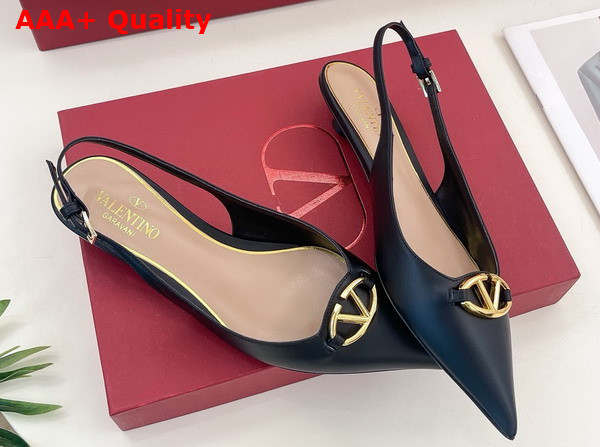 Valentino Garavani The Bold Edition Vlogo Calfskin Slingback Ballerinas 20mm Black Replica