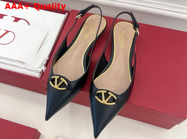 Valentino Garavani The Bold Edition Vlogo Calfskin Slingback Ballerinas 20mm Black Replica